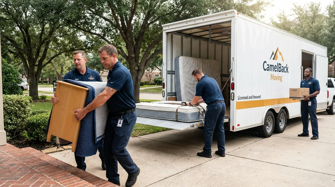 Crew loading residential truck for cross-state move from Palatine, IL