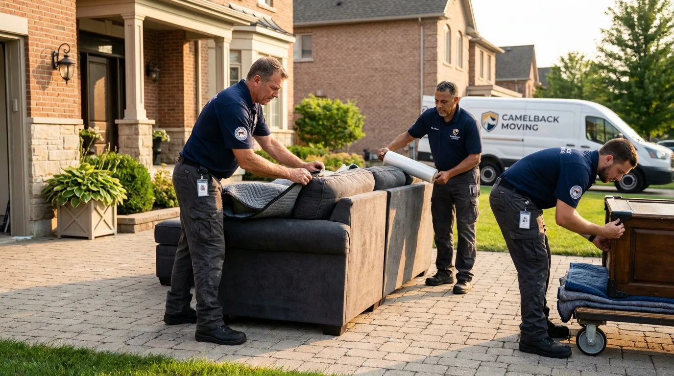 Large estate moving crew wrapping furniture in Palatine, IL