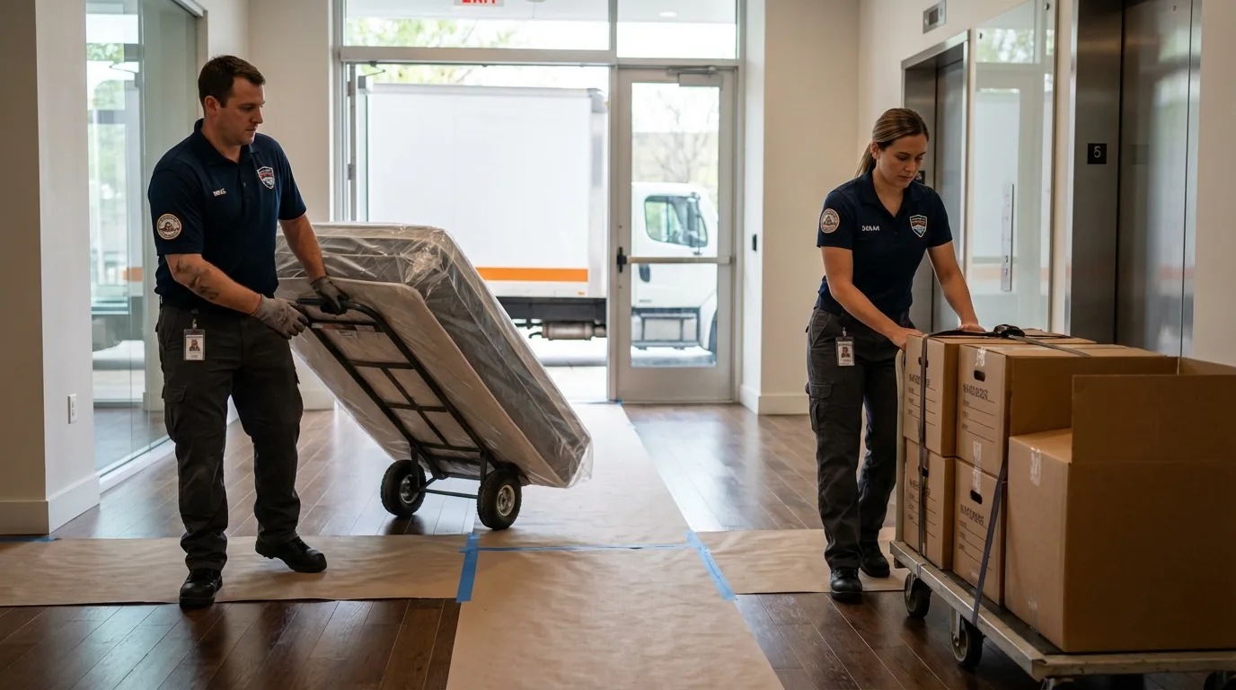 Professional apartment movers loading elevator in Palatine, IL
